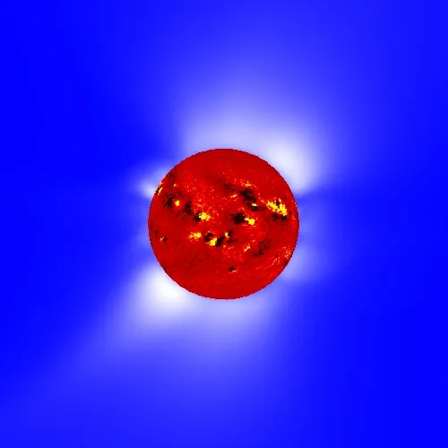 Predicted polarization brightness with photospheric field contours