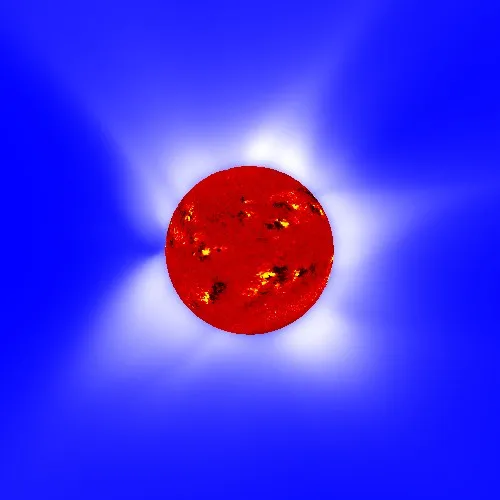 Predicted polarization brightness with photospheric field contours